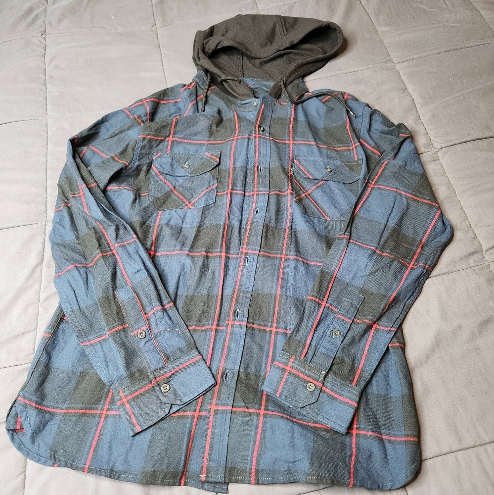 Caliville Hooded Button Down Plaid Shirt